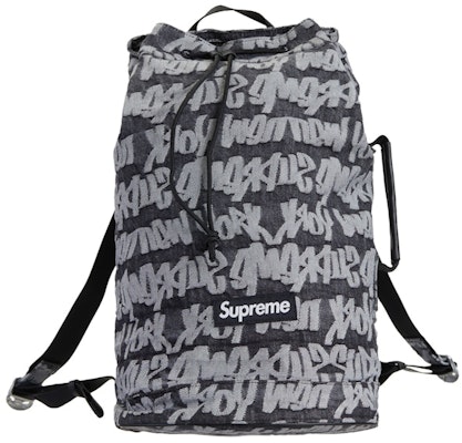 Supreme Fat Tip Jacquard Denim Backpack Black Buy Supreme Fat Tip Jacquard Denim Backpack Black