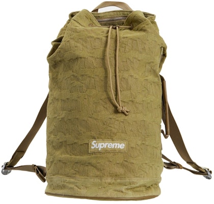 Supreme Fat Tip Jacquard Denim Backpack Olive Buy Supreme Fat Tip Jacquard Denim Backpack Olive