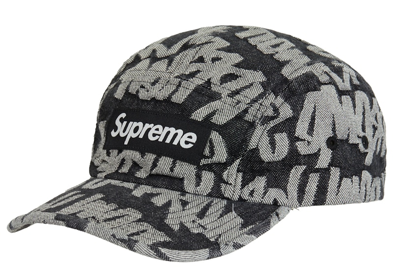Buy Supreme Gorra Camp Denim Negro con Diseño Fat Tip Jacquard