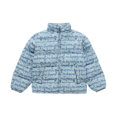 Supreme Fat Tip Jacquard Denim Puffer Jacket Blue