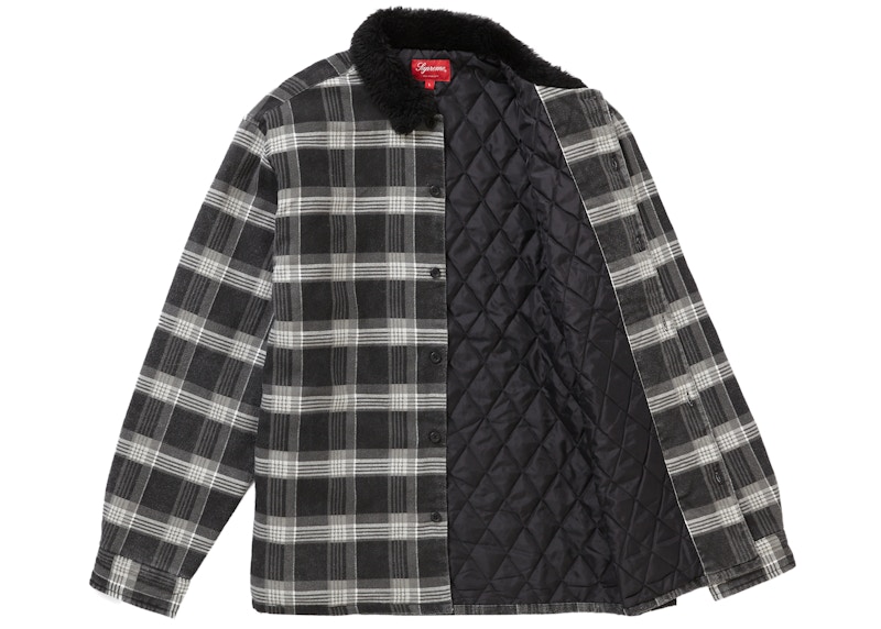 Order Supreme Faux Fur Collar Flannel Shirt Black