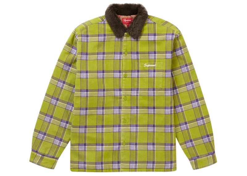 Supreme Faux Fur Collar Flannel Shirt Bright Olive
