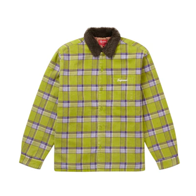 Supreme Faux Fur Collar Flannel Shirt Bright Olive