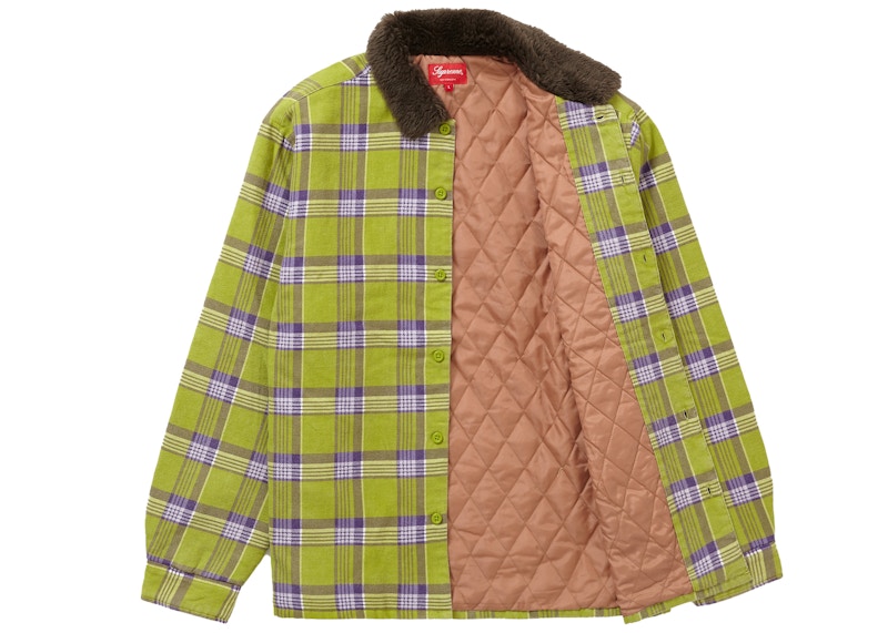Supreme Faux Fur Collar Flannel Shirt Bright Olive 圖 2