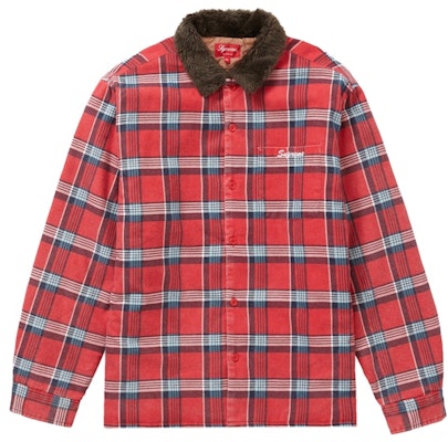 Supreme Faux Fur Collar Flannel Shirt Red Buy Supreme Faux Fur Collar Flannel Shirt Red