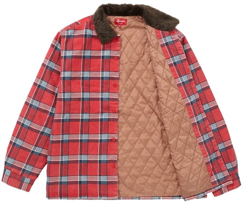 Supreme Faux Fur Collar Flannel Shirt Red Order Supreme Faux Fur Collar Flannel Shirt Red