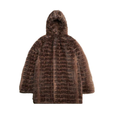 Supreme Faux Fur Hooded Coat Brown