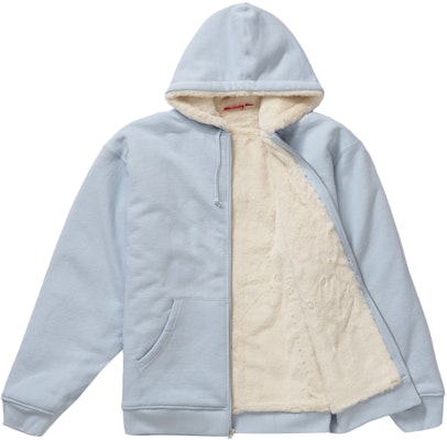 Supreme Faux Fur Lined Zip Up Hooded Sweatshirt Light Blue - Novelship