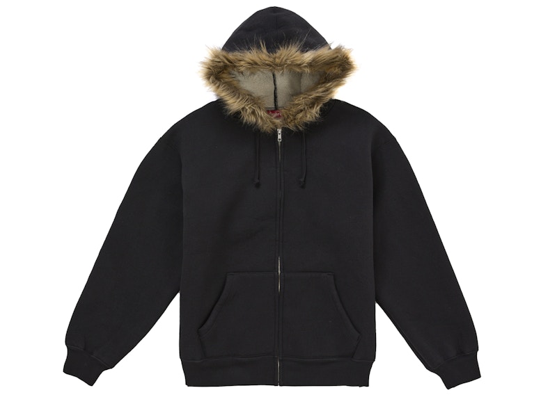Supreme Faux Fur Zip Up Hooded Sweatshirt Black