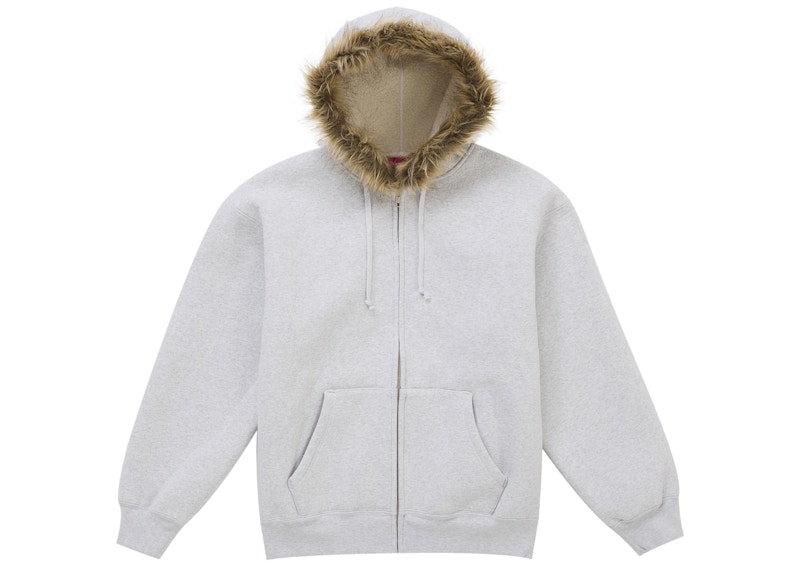 Supreme Faux Fur Zip Up Hooded Sweatshirt Heather Grey