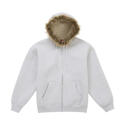 Supreme Faux Fur Zip Up Hooded Sweatshirt Heather Grey