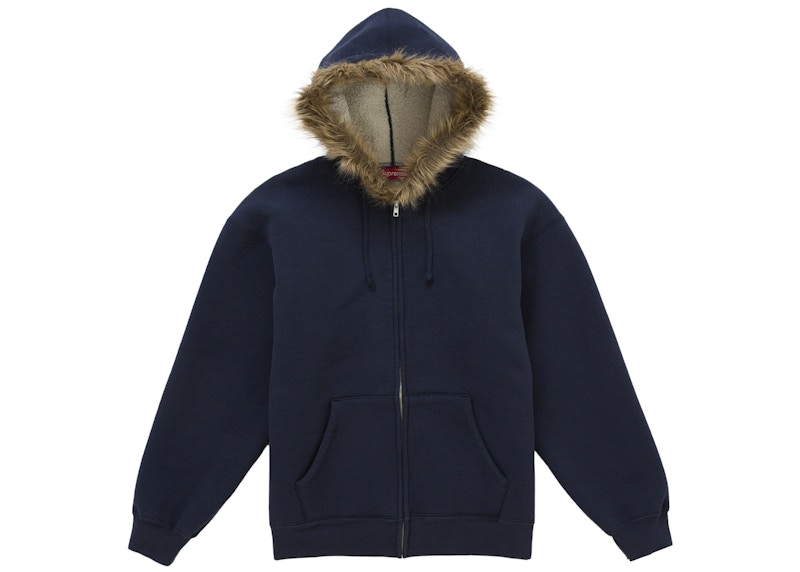 Supreme Faux Fur Zip Up Hooded Sweatshirt Navy