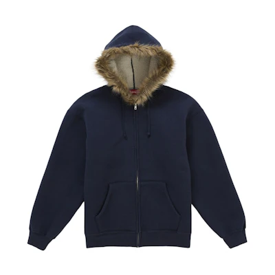 Supreme Faux Fur Zip Up Hooded Sweatshirt Navy