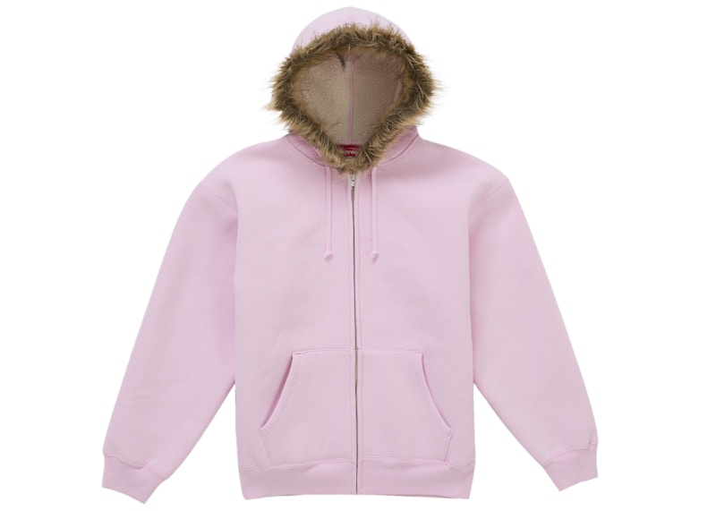 Buy Supreme Faux Fur Zip Up Hooded Sweatshirt Pink
