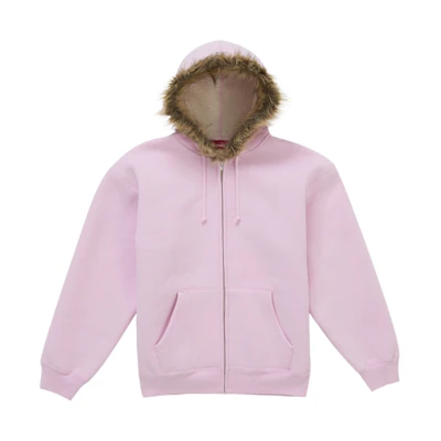 Supreme Faux Fur Zip Up Hooded Sweatshirt Pink
