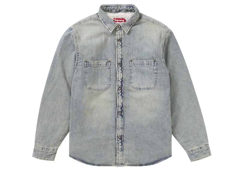 Supreme Faux Shearling Lined Work Shirt Washed Indigo Denim