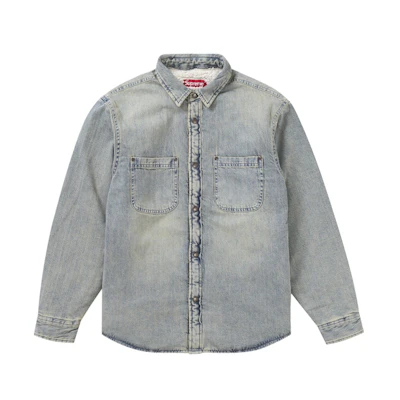 Supreme Faux Shearling Lined Work Shirt Washed Indigo Denim