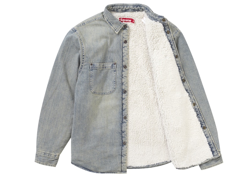 Order Supreme Faux Shearling Lined Work Shirt Denim Indigo Basuh