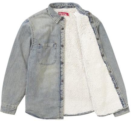 Supreme Faux Shearling Lined Work Shirt Denim Indigo Basuh Order Supreme Faux Shearling Lined Work Shirt Denim Indigo Basuh