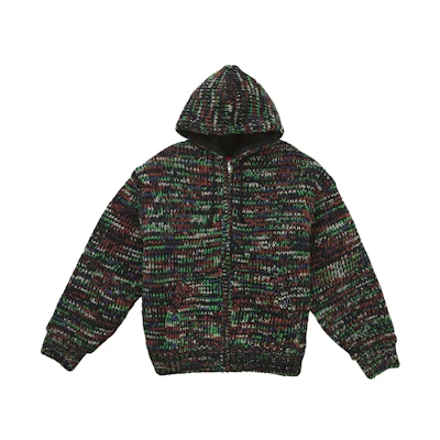 Supreme Faux Shearling Lined Zip Up Hooded Sweater Green Melange