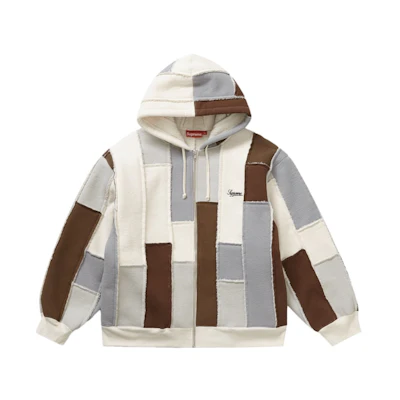 Supreme Faux Shearling Zip Up Hooded Sweatshirt Natural