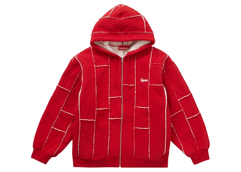 Supreme Faux Shearling Zip Up Hooded Sweatshirt Red
