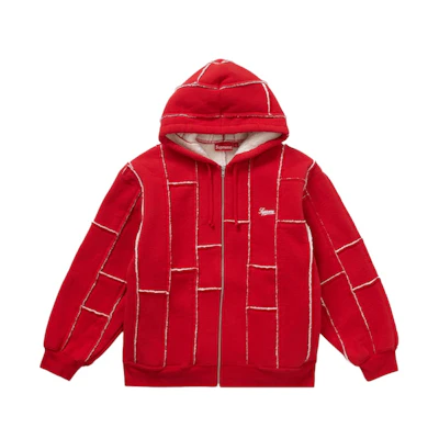 Supreme Faux Shearling Zip Up Hooded Sweatshirt Red