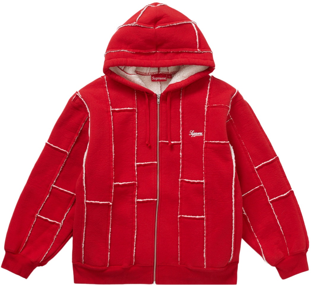 Supreme Faux Shearling Zip Up Hooded Sweatshirt Red - Novelship