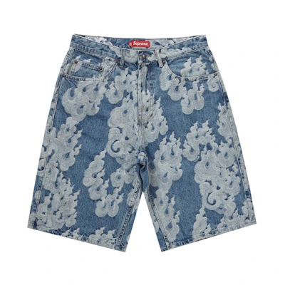 Supreme Flames Jacquard Baggy Denim Short Washed Indigo