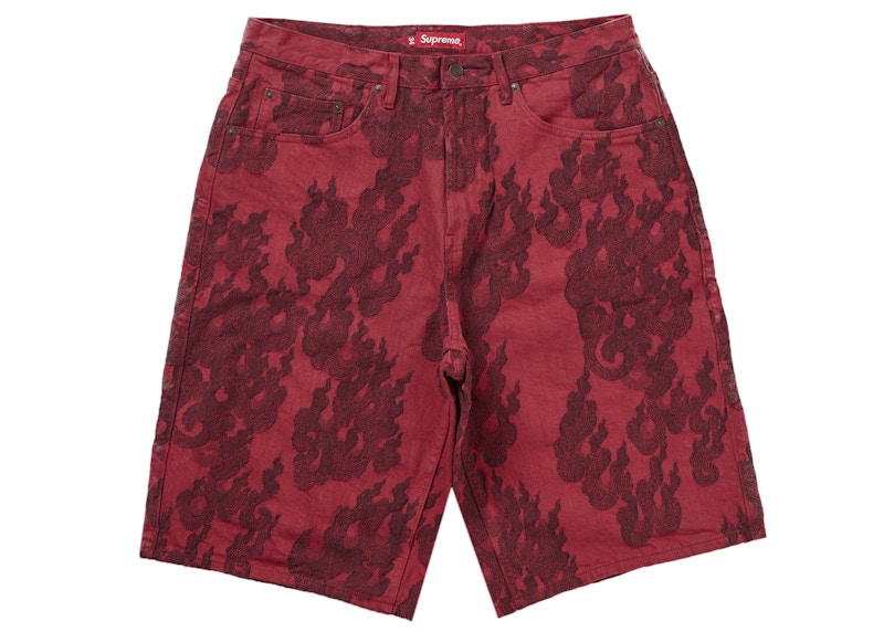Supreme Flames Jacquard Baggy Denim Short Washed Red