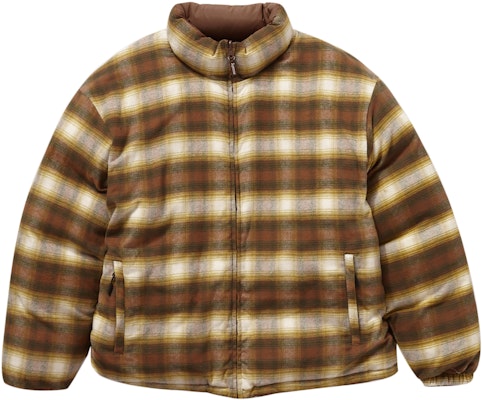 Supreme Flannel Reversible Puffer Jacket Brown - Novelship