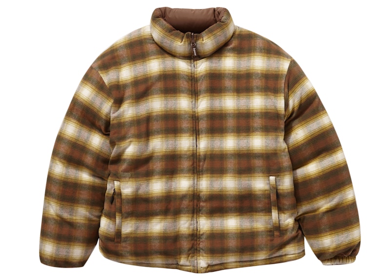 Buy Supreme Flannel Reversible Puffer Jacket Brown
