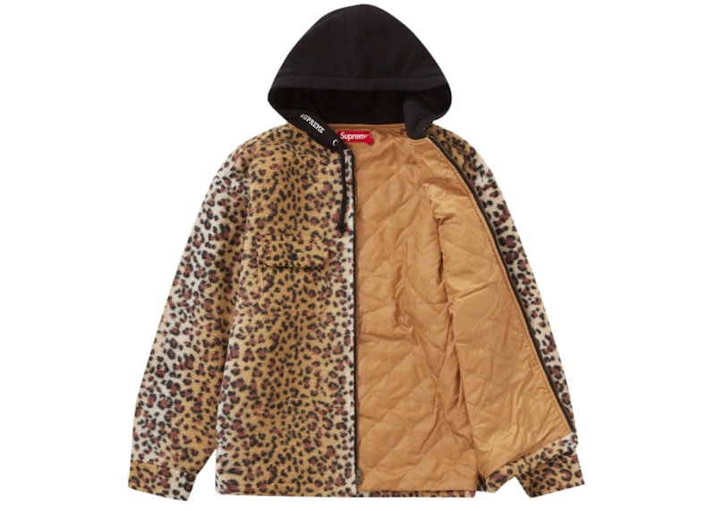 Supreme Fleece Zip Up Hooded Shirt Brown Leopard 圖 2