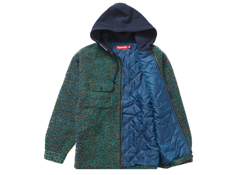 Supreme Fleece Zip Up Hooded Shirt Teal Leopard 圖 2