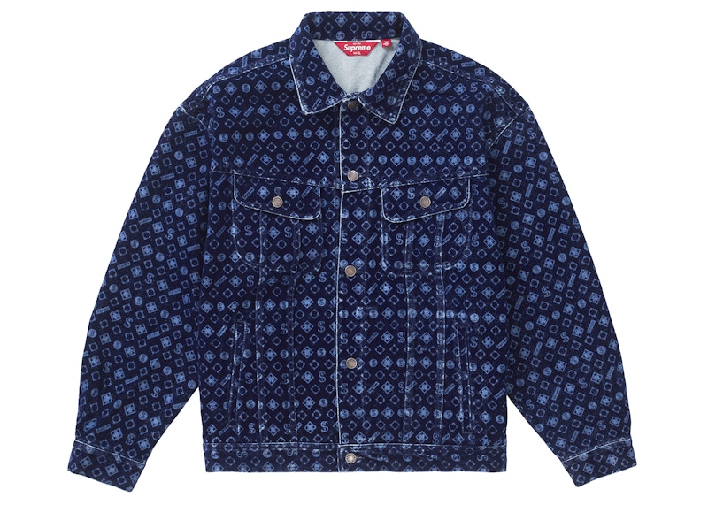 Supreme Flocked Denim Trucker Jacket Blue