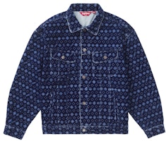 Supreme Flocked Denim Trucker Jacket Blue Supreme Flocked Denim Trucker Jacket Blue