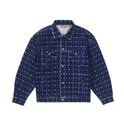 Supreme Flocked Denim Trucker Jacket Blue