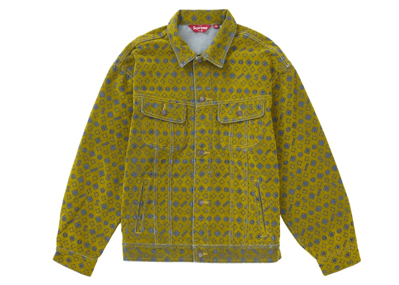 Supreme Flocked Denim Trucker Jacket Mustard
