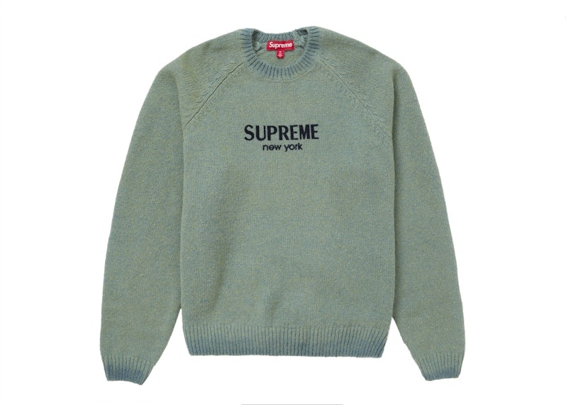 supreme-flocked-logo-sweater-green
