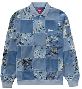 Supreme Floral Patchwork Velour L/S Polo Slate Hitam Buy Supreme Floral Patchwork Velour L/S Polo Slate Hitam