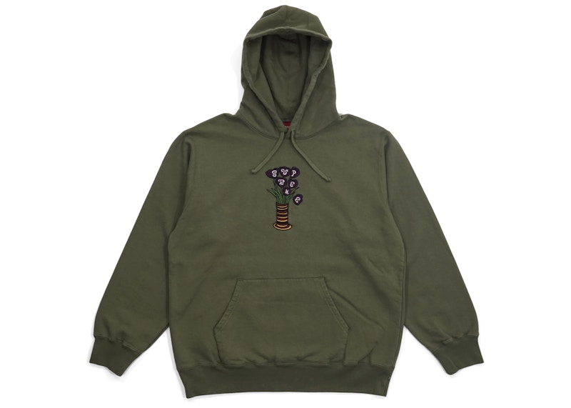 Supreme Flowers Hooded Sweatshirt Light Olive