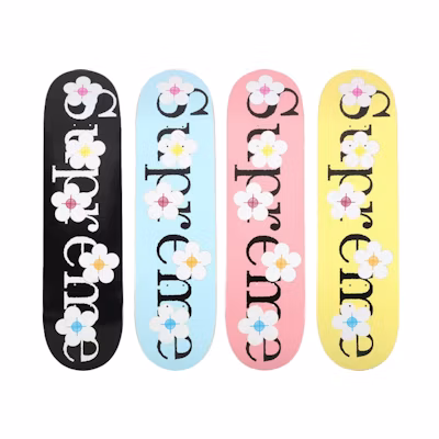 Supreme Flowers Skateboard Deck Black/Blue/Pink/Yellow Set