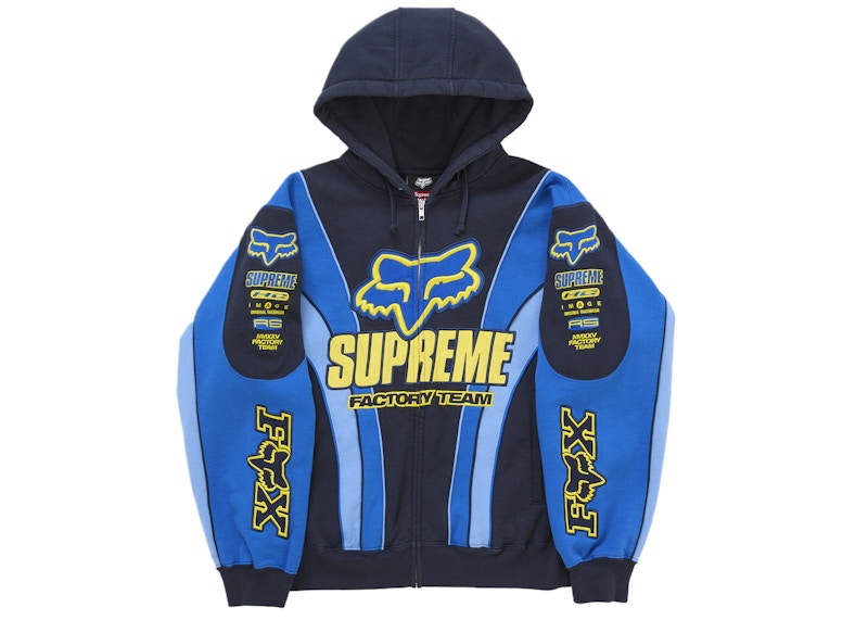 Supreme Fox Racing Zip Up Hooded Sweatshirt Blue