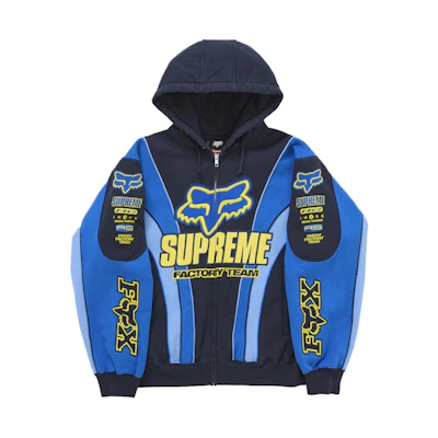 Supreme Fox Racing Zip Up Hooded Sweatshirt Blue