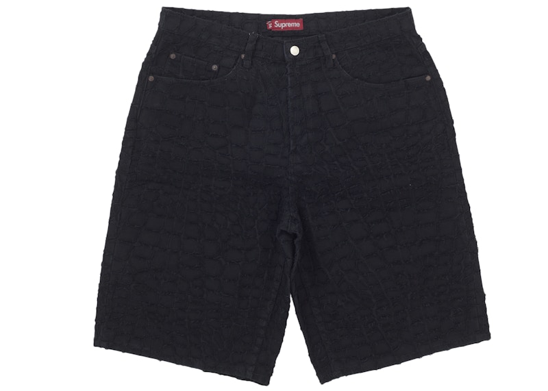 Supreme Frayed Croc Baggy Denim Short Black