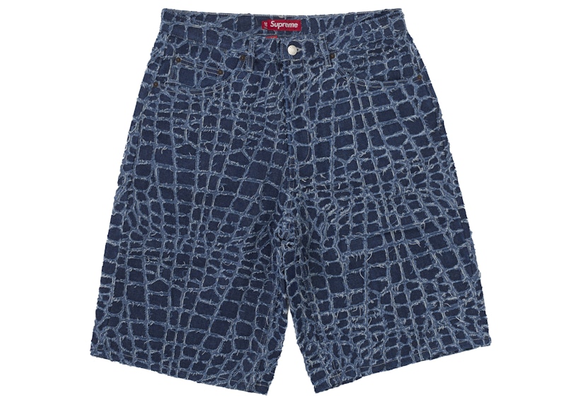 Supreme Frayed Croc Baggy Denim Short Indigo