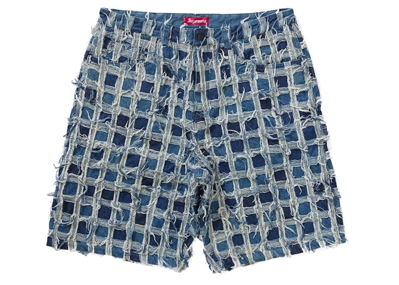 Supreme Frayed Patchwork Baggy Denim Short Washed Blue