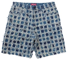 Supreme Frayed Patchwork Baggy Denim Short Washed Blue Supreme Frayed Patchwork Baggy Denim Short Washed Blue