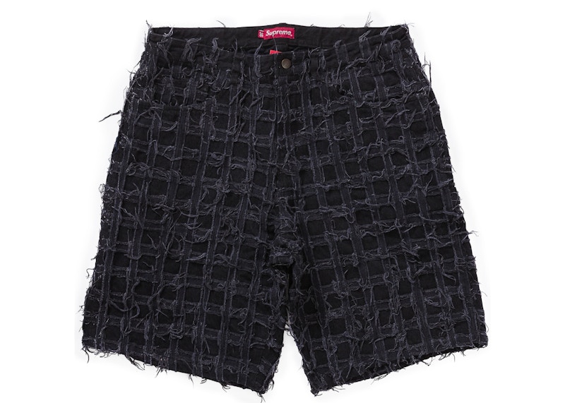 Supreme Frayed Patchwork Baggy Denim Short Washed Black