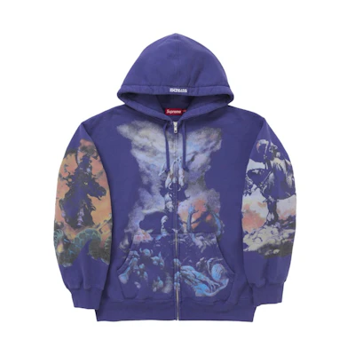Supreme Frazetta Zip Up Hooded Sweatshirt Washed Navy